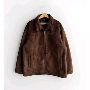 Columbia Men's Size XL Brown Bomber Jacket Suede Sherpa Lined Pockets Outdoor